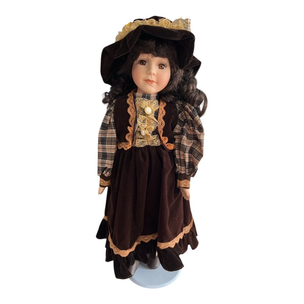 Knightsbridge Collection Porcelain Doll by J. Steventon Ltd with Stand, Box & Ce